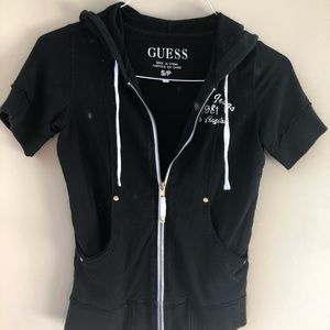 Short sleeve guess logo jacket hoodie zip up black